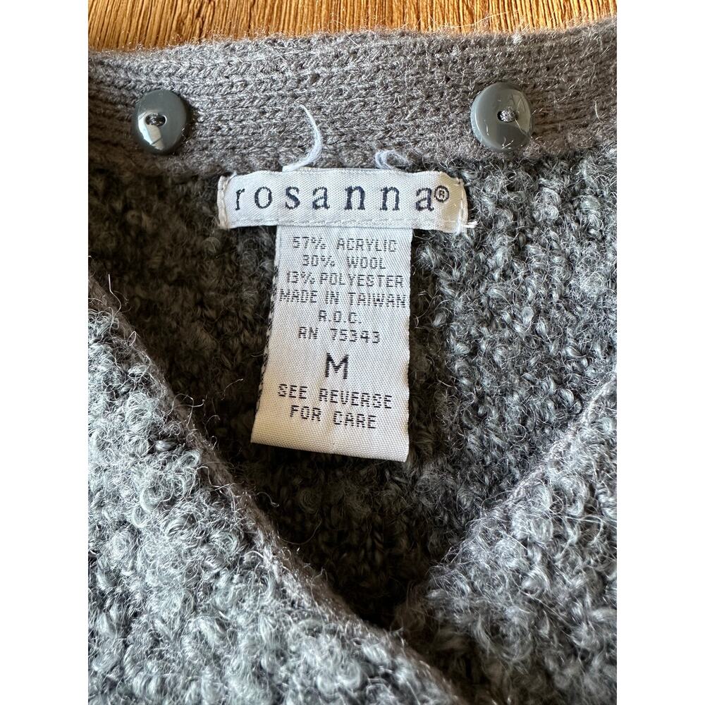 Rosanna Vtg Grey Sherpa Cardigan Wool Blend Sweater Size Medium - Picture 3 of 6